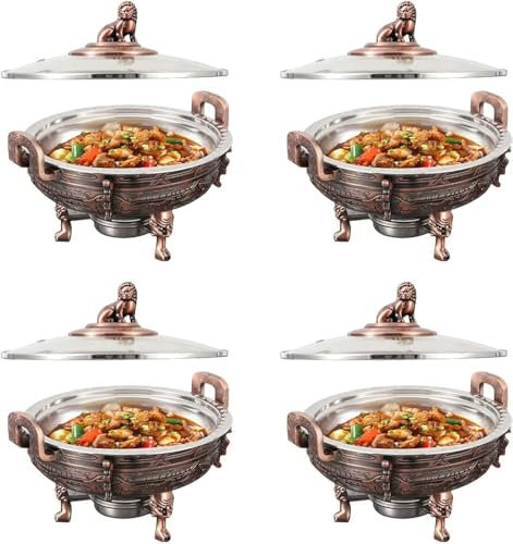 ZYJIX Pack Chafing Dishes & Food Warmers, Round Catering Buffet Server Set With Food Pan And Fuel Holders, For Kitchen Party Dining Buffet(Size:4pack,Color:A)