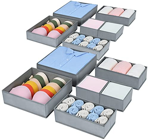 Homsorout Kleiderschrank Unterwäsche Organizer - 12er Set Pax Organizer | Schubladen Organizer, Faltbare Aufbewahrungsbox Stoff Aufbewahrung, Geeignet für kommode, Socken, BHs, Babykleidung, Grau
