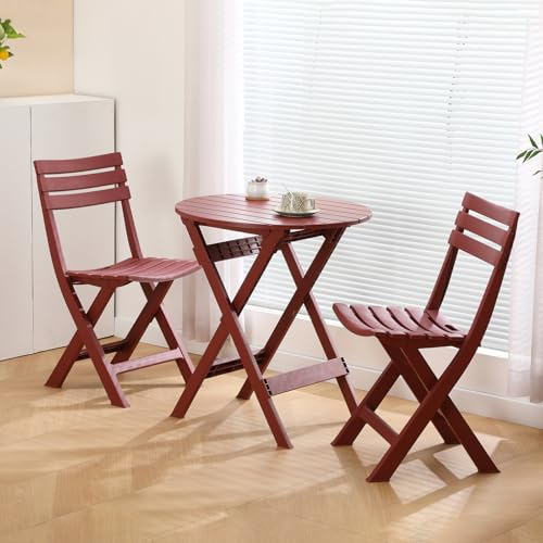 KAIHAOWIN Hopfällbart bistro-set, hopfällbart utomhus kafé bord och stolar för 2 små möbler, 3-delad veranda, trädgård, uteplats, röd