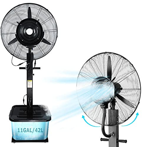 WANGXLGD 90° Oscillating Misting Fan Standing Pedestal Fan with Mist, Industrial 3 Speeds Cooling Fan for Patio, Outside Restaurant, Garage, Gym (71cm/28in)