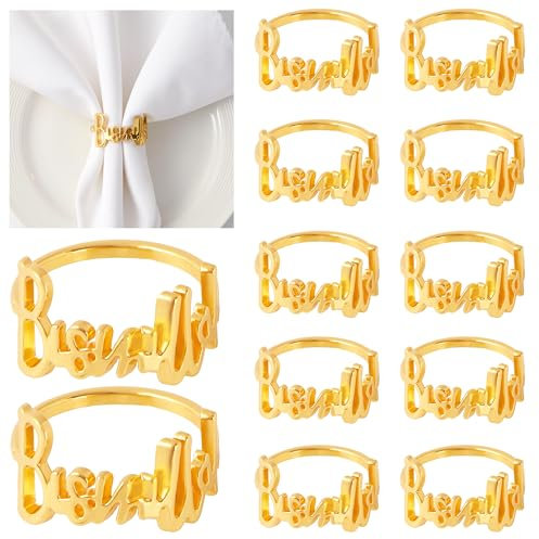 APTWOW Bismillah Buchstaben-Serviettenringe Set von 12 – Gold Metall Eid Mubarak Serviettenhalter Ramadan Serviettenringe für Ramadan Bankett Party Esstisch Dekoration