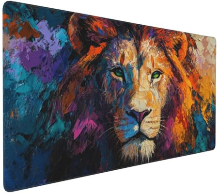 Gaming Mauspad XXL Löwe Mousepad 1000x500x4mm Tier Verlängertes Mauspad Schreibtischauflage,Genähte Kanten Mauspad,Verbessert Präzision und Geschwindigkeit Wasserdicht Geeignet für Büro und Spiele