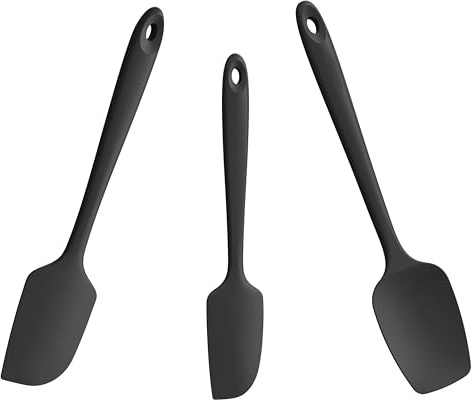 Doosu Silicone Spatulas for Cooking, 315℃ Heat Resistant, 3Pc, Black | Rubber Bowl Scraper, High Temp Safe, Food Grade Kitchen Utensil, Non Scratch Non-Stick Flexible for Baking Mixing Serving