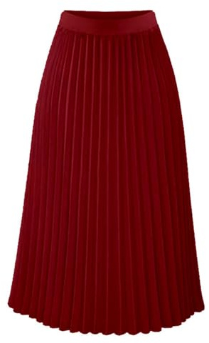 Rock A Linie Damen, Plissee Rock Damen Lang Maxirock Chiffon Faltenrock Einfarbig Sommerrock Elastische Plisseerock Wein XL