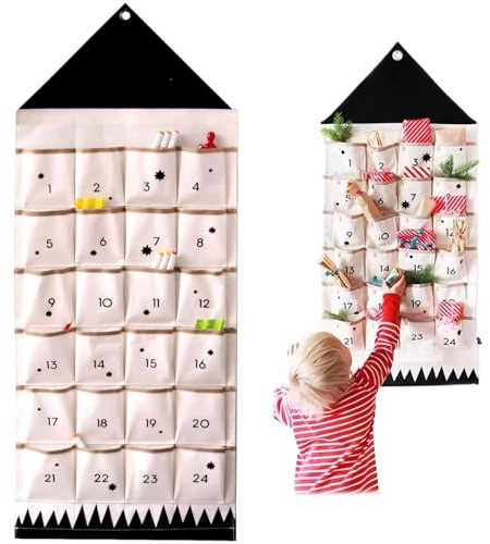 Calendario dell'avvento in tessuto con tasche calendari di avventura vuoto 24 giorni per riempire il calendario fai -da -te reuso 20x48 pollici per la casa, l'ufficio, la scuola