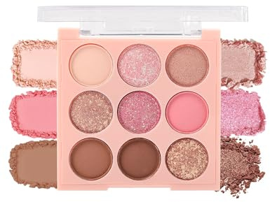 9 Couleurs Palette de Fard a Paupiere, Brun Rosé Ombre a Paupiere Crème Mat Pailletée, Poudre Fine, Longue Tenue Fard à Paupières Imperméable, Très Pigmenté, Maquillage pour les Yeux des Femmes-01