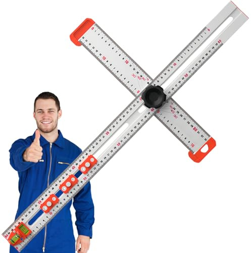 4-in-1 Drilling Positioning T Square Ruler, 65cm/25.6 Aluminium Alloy Multifunctional Measuring Tool & Cabinet Hardware Jig, Precision Woodworking Scribe Drawing Gauge for Carpentry DIY