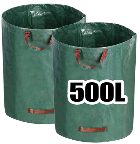 2 Pcs Garden Waste Bags Reusable Garden leaves Heavy Duty Waterproof Large Bag with Handles Ideal for Collecting Storage Waste, Trash Debris, Leaves and Grass(500 L)