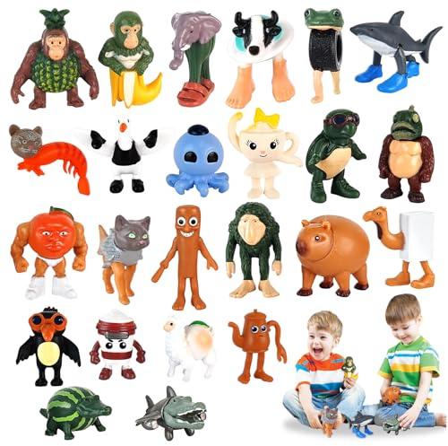 KutaKuta Italian Brainrot Figurines, 24 Pièces Tung Tung Tung Sahur & Jouets Tralalero Tralala, Créatif Animaux Italian Brainrot Décoration Bureau pour Collection Décoration, Cadeaux (C 24Pièces)