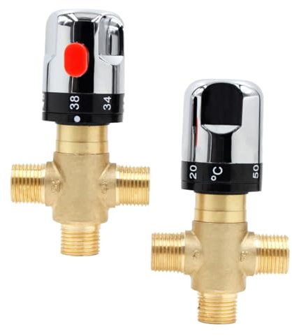 KONTONTY Mitigeur D'eau Thermostatique En Laiton Cuivre Vanne Thermostatique Mélangeuse Contrôle Température Stable Pour Salle De Bain Cuisine Robinet Mélangeur