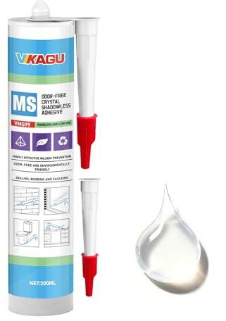 VMS99 Polymer Crystal Clear Sealant & Adhesive -100% Transparent, Shadowless Waterproof Caulk for Glass, Kitchen, Bath &Stone, Non-Yellowing - Works on Wet Surfaces10.15 Fl Oz