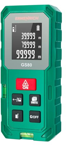 Ermenrich Reel Plus GS80 Télémètre Laser 80M, Portable avec Double Niveau À Bulle, Outil de Mesure pour Distance, Surface, Volume, Mode Pythagore, Changement D’Unités, Écran LCD avec Mémoire