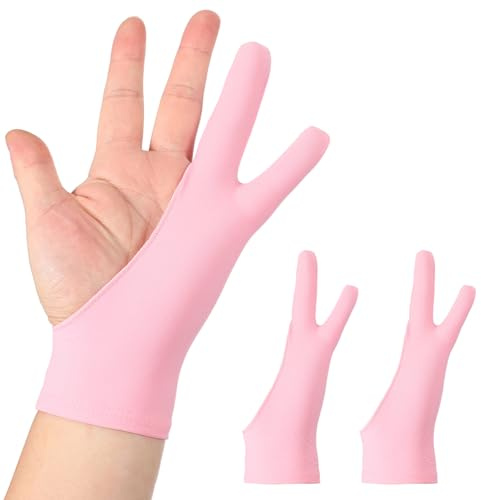 sourcing map Lot de 2 gants de dessin d'artiste respirants avec deux doigts pour main droite et main gauche pour tablette numérique graphique croquis (taille M), rose