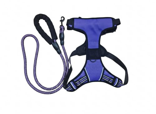 PET&TECH Imbracatura per cani con guinzaglio; anti-tiraggio, regolabile ed ergonomico, design tipo sedia da equitazione, taglia M, comoda, sicura e con maniglia di controllo, viola