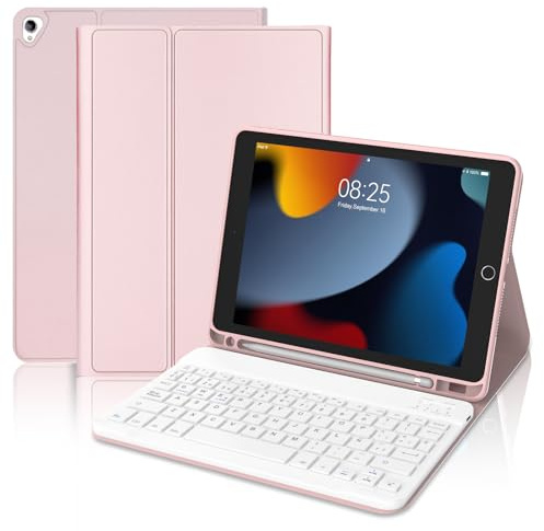 FOGARI Teclado para iPad 9/8/7 Generacion 2021/2020/2019 10.2 | Funda con Español Ñ Teclado Magnético Desmontable Bluetooth para iPad 9/8/7 Generación 10.2 Pulgadas, Rosa
