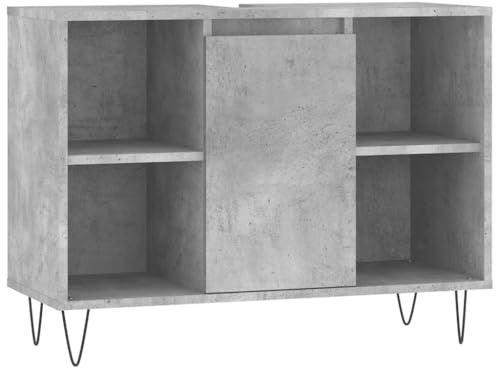 Yisssmeng Badschrank Betongrau 80x33x60 cm Holzwerkstoff mit Eisenfüßen, flexibel montierbarer Tür, geräumig für Handwaschbecken & Mini Waschtisch, Modernes Design für Badezimmer und Gäste-WC
