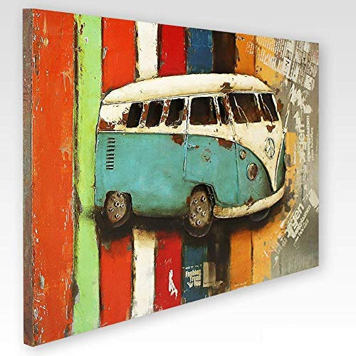 Phoenixarts Bus Metallbild 3D Auto Metall Bild Oldtimer Unikat Wandrelief 120x80cm - über 40 Motive - 407