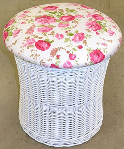 Hansen Korb 530/CL116 Wäschehocker Korb weiß aus Weide, mit abnehmbarem Deckel, Bezug: florales Rosen Design, Wäschehocker/Korb innen gefüttert, Artikelabmessungen: Durchmesser 45 H 44 cm