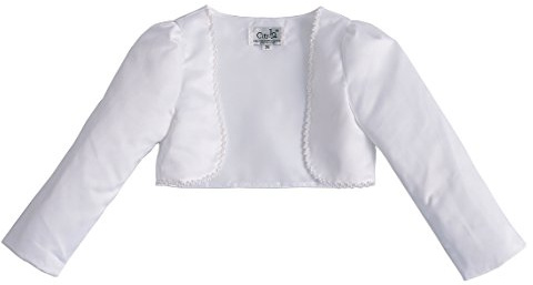 Cinda Fille Boléro satiné à Manches Longues Blanc 7-8 Ans