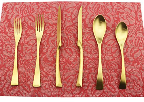 Uniturcky 24-Piece Flatware Set,Extra Thick Heavy Duty - 18/10 Stainless Steel Cutlery Sets,High Matte Gold Finish Silverware Flatware Sets Service for 4, Use for Home,Kitchen Utensil Sets