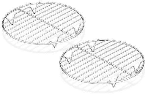 TeamFar Round Cooling Rack Set of 2, 7½ Inch Round Baking Steaming Roasting Rack Set Stainless Steel, Healthy & Dishwasher Safe, Mirror Finish & Rust Free