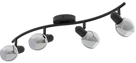 EGLO Deckenlampe Pollica, 4 flammige Deckenleuchte | Deckenstrahler aus Stahl und Rauchglas, Wohnzimmerlampe in Schwarz, Küchenlampe, Flurlampe Decke mit E14 Fassung