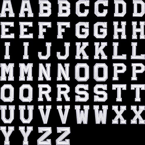Boao 52 Stück Alphabet Applikationen Patches, Buchstaben Annähen Applikationen oder Aufbügeln Patches mit Gesticktem Patch A-Z Buchstaben Abzeichen Dekorativ Reparatur Patches (Weiß)
