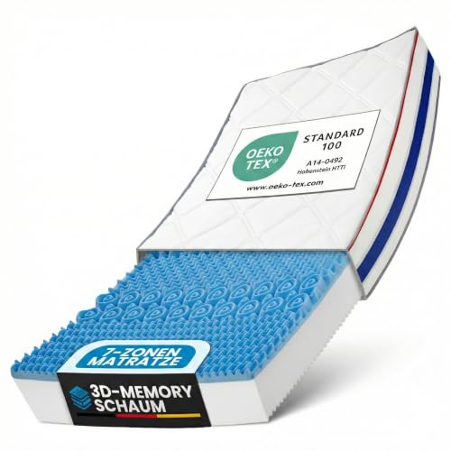 Arensberger RELAXX Colchón de 90 x 200 cm, colchón de Espuma fría con Espuma viscoelástica 3D, Altura ergonómica de 25 cm, dureza Reversible H2/H3, Funda de Espuma de Gel, 90 x 200 cm, colchón