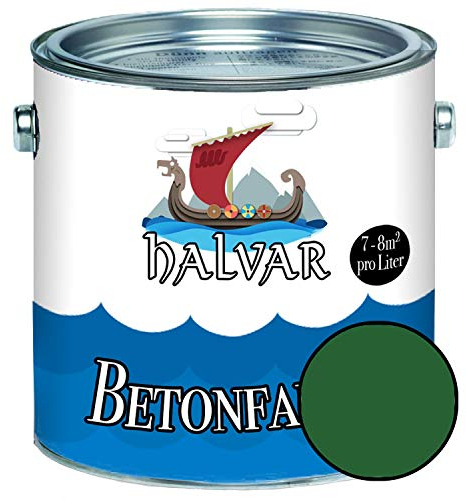 Halvar Betonfarbe/Bodenbeschichtung SEIDENMATT Grün RAL 6000-6037 Fassadenfarbe (1 L, RAL 6002 Laubgrün)