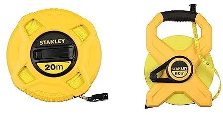 Stanley 2-34-795 Mesure 60 m x 12,7 mm Ruban en fibre de verre & 0-34-296 mètre Ruban 20 m x 12,7 mm en Fibre de Verre 40 Brins - Précision Classe III - Graduation Tous les 2mm