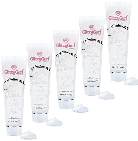 GlitzyGurl Glitter Fix Gel primer adesivo per viso, polvere per occhi, pigmento, ombretto, confezione da 5