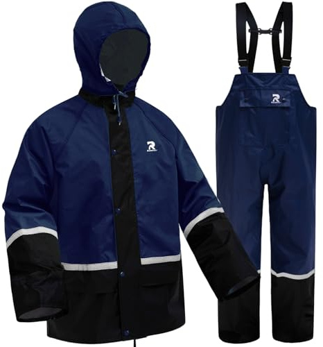 RainRider Rain Suits for Men Waterproof Breathable Lightweight Rain Gear Durable Oxford Rain Jacket Pants(Navy,L)
