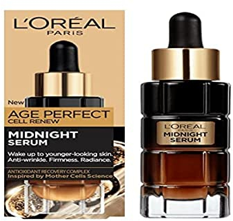 L'Oreal Paris Cell Renew Midnight Serum, Age Perfect, Anti-Oxidant Recovery Complex Night Face Serum, Targets Wrinkles, Firmness & Radiance for Rejuvenated Skin, 30ml