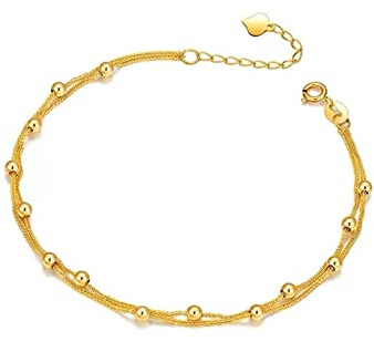 Beydodo Damen Armband 750 Echtgold, Multi-Layer Armband mit Beads Armband Bettelarmband 16-20CM Charms