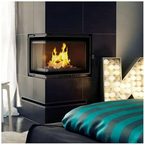KRATKI Maja Holzkamin mit Lufteinlass BImSchV 2 konform 8 kW Thermischer Wirkungsgrad 80% Staubauslass 200 mm Gusseisen und Stahl Dekoglas linksseitig 82 x 68 cm