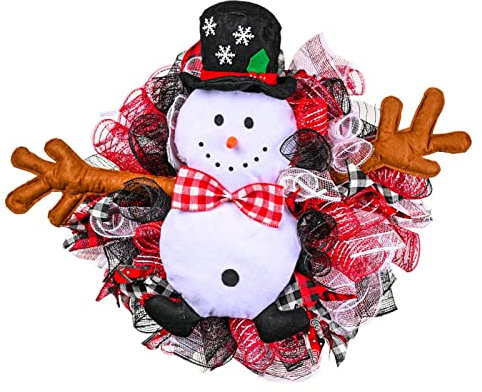 Worparsen Weihnachtskranz, bezaubernd, Schneemann-Kranz, zum Aufhängen, Schwarz