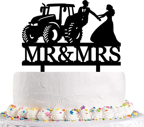 Funny Wedding Cake Topper - Bride Grabs Farmer Groom Who Just Got Off Tractor - Farmer Couple Cake Topper, Mr&Mrs Wedding Cake Topper (Farmer)