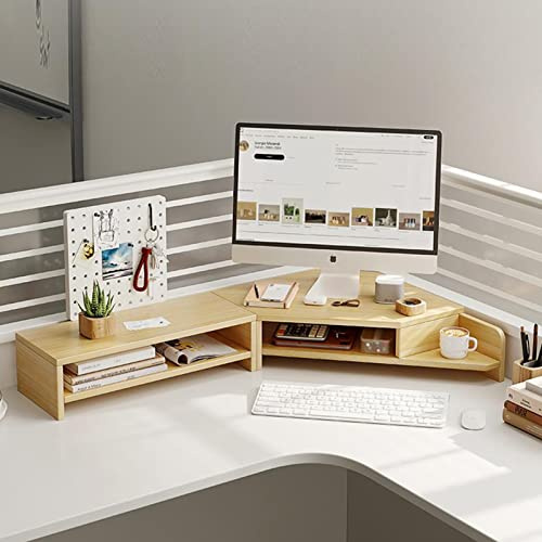 ROYUMI Supporto per Monitor Ad Angolo in Legno A Doppio Strato, Rialzo Monitor per Scrivania A L, Supporto per Laptop Ad Angolo con Slot, Alzata da Scrivania Angolare Salvaspazio