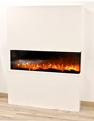 Chemin’Arte Cheminée Électrique Encastrable Effet Flammes 3D LEDs 110 cm, 3 Faces - Conçue en France - Garantie 2 Ans