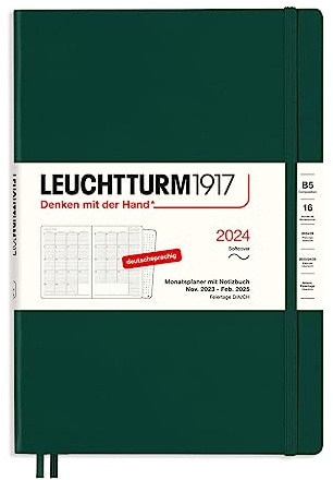 LEUCHTTURM1917 367560 Monatsplaner & Notizbuch Composition (B5) 2024, 16 Monate, Softcover, Forest Green, Deutsch
