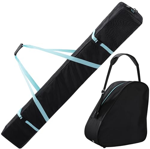 Navaris Universal Skischuhtasche und Skisack - Tasche für Skistiefel und Skier - Tasche für Schlittschuh Skischuhe Snowboardschuhe - Skitaschen Set