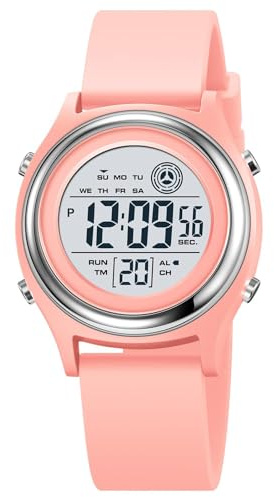 Montre numérique pour femme avec écran LED et bracelet en silicone, montre militaire multifonction, étanche, alarme, chronomètre, rétroéclairage LED, montre de sport en plein air, D rose., Tendance