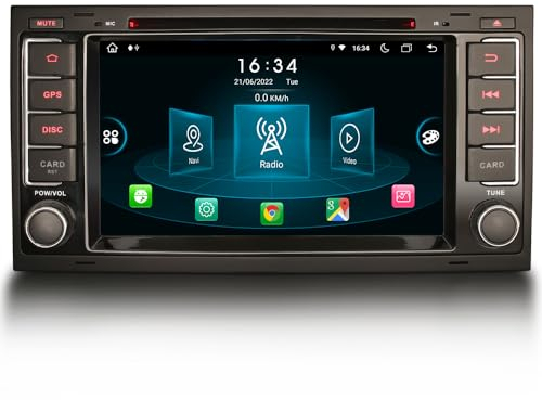 Erisin 7 Zoll 8-Kern 4GB+64GB Android 14 Autoradio GPS Navigation Für VW T5 Transporter Multivan Touareg Unterstützt CarPlay Android Auto Bluetooth DSP WiFi DAB+ RDS DVD CD Player Canbus Touchscreen