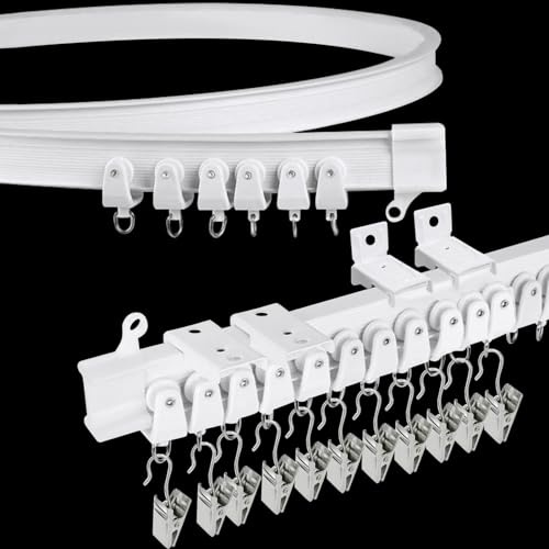 KOLAKO Flexible Deckenvorhangschiene, 3 m, biegbar, strapazierfähig, weißes PVC & Stahl, gebogen und gerade, Wand- oder Deckenmontage, Erkerfenster kompatibel