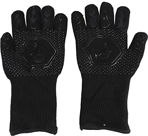 Feuerfeste Grillhandschuhe, rutschfeste Silikon-Grillhandschuhe mit Extra Langer Manschette, Küchensichere Kochhandschuhe für Grill, Fritteuse, Backen, Camping Im Freien