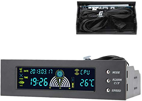 ASHATA STW5023 5.25 Inch Computer Temperature Monitor External Expansion Display, 3 Fans Speed PC CPU HDD SYS Temperature Control LCD Front Panel, CPU Temperature Display Drive Bay