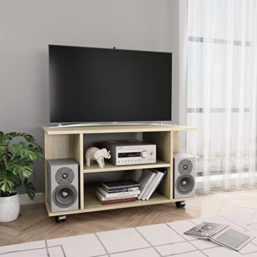 THOYTOUI TV-Schrank, TV Schrank TV Regal TV Aufsatz Fernseher Tisch Mit Stauraum Geeignet für Küche Schlafzimmer Büro mit Rollen Sonoma-Eiche 80 x 40 x 40 cm Holzwerkstoff