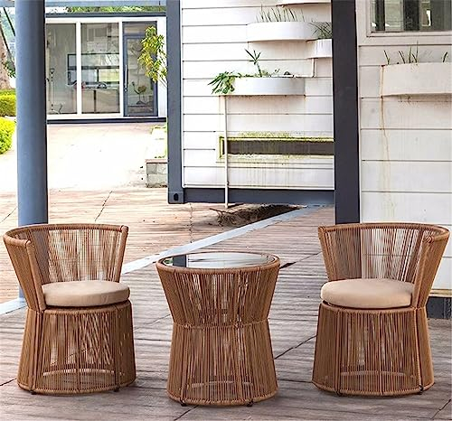 3-teiliges Gartenmöbel-Set, Rattan-Essgruppen mit Couchtisch aus Glas, Terrassenmöbel-Sets, modernes Bistro-Set, für Hof, Balkon/Rasen/Garten