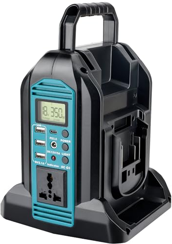350w Wechselrichter für Makita 18v Akku, DC 18V auf AC 230V Reiner Sinus Spannungswandler, 2 Ports Stromwandler mit USB-A & USB-C Anschluss, 300LM LED Licht für Camping Notfall