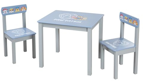 roba Gruppo di Sedute per Bambini Paw Patrol - 2 Sedie per Bambini + Tavolo - Set di Sedute/Mobili con Cani da Cartone Animato - Legno Grigio/Blu - A Partire da 18 Mesi